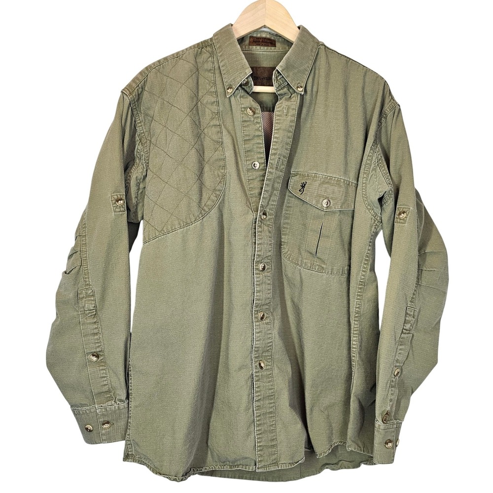 Browning Mens Green Outdoors Hunting Button Vented Long Sleeve shirt Large